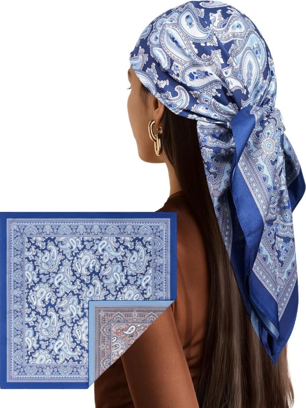 35” Reversible Silk-Like Head Scarf for Women | Stylish Hair Bandana Accessory